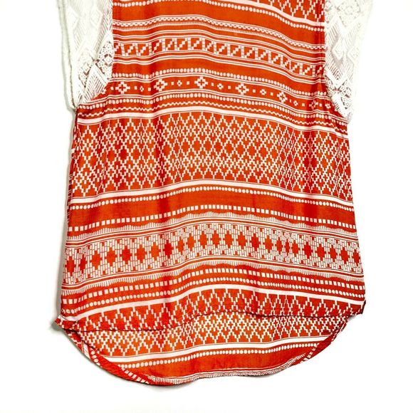Prana Aleen Top Sleeves Lightweight Hiking Boho Geometric SunlitOrange Size M - Picture 6 of 9